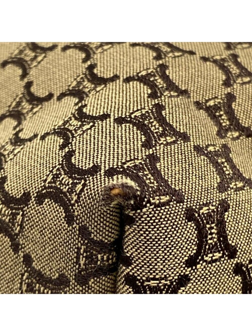 Celine Tote Macadam Pattern Dark Brown Beige Leather - Picture 6 of 15